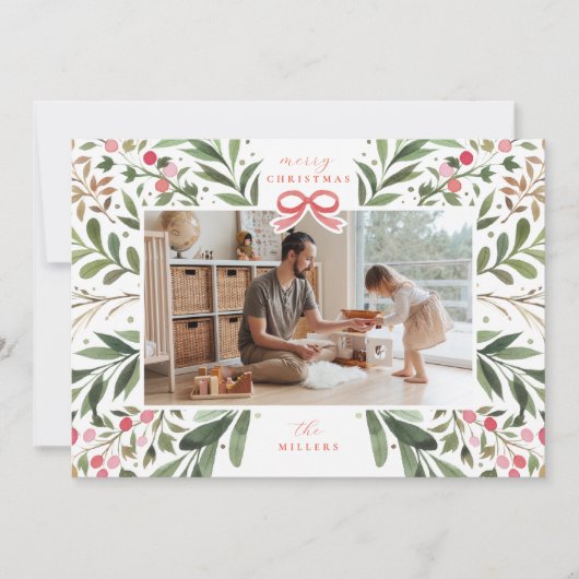 Waterverf Botanisch Lijst Flat Holiday Kaart (Voorkant)