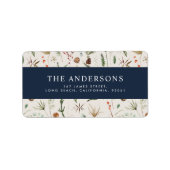 Waterverf Botanisch Modern Minimaal Marineblauw Etiket (Voorkant)