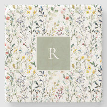 Waterverf botanisch monogram met wilde bloemen