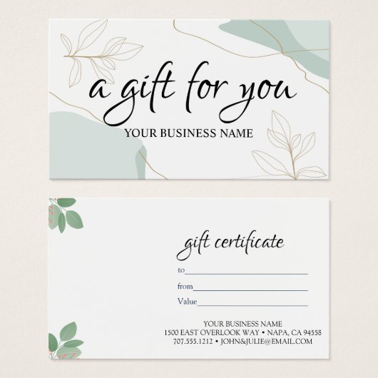 Waterverf botanisch olieveld Cadeaucertificaat Visitekaartje (Voorkant /achterkant)