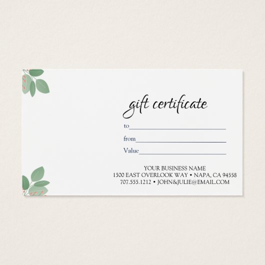 Waterverf botanisch olieveld Cadeaucertificaat Visitekaartje (Achterkant)