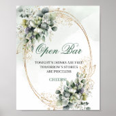 Waterverf Botanisch Open Bar Bord Sagegroen Poster (Voorkant)