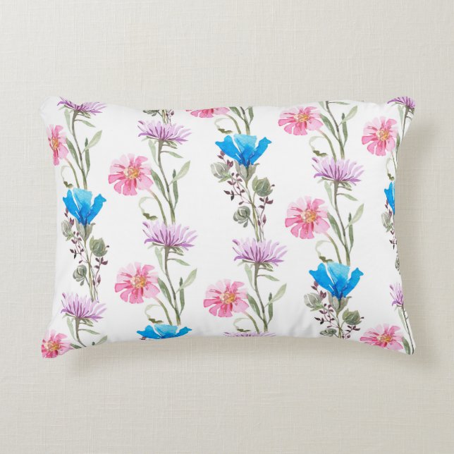 Waterverf botanisch patroon accent kussen (Voorkant)