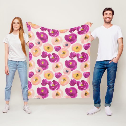 Waterverf Botanisch patroon Fleece Deken (In situ)