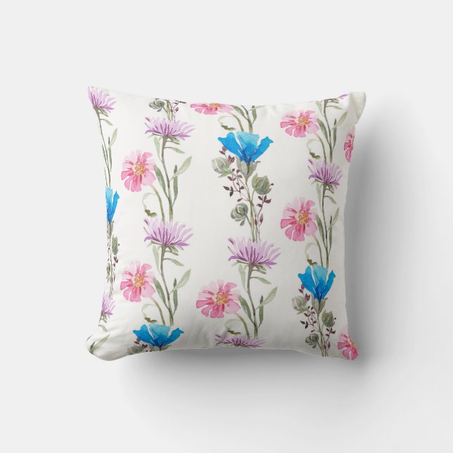 Waterverf botanisch patroon kussen (Voorkant)