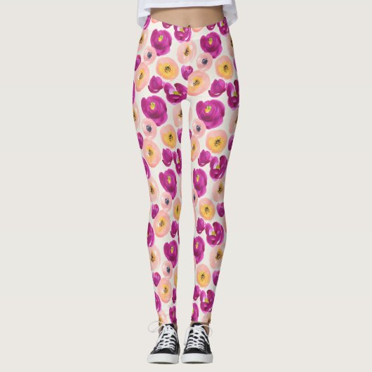 Waterverf Botanisch patroon Leggings (Voorkant)