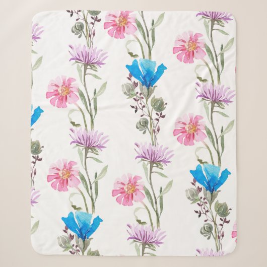 Waterverf botanisch patroon sherpa deken (Voorkant)