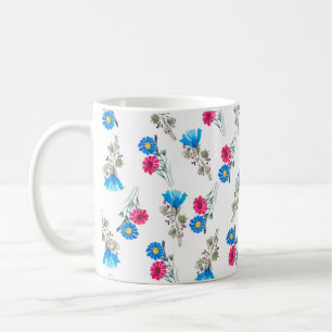 Waterverf botanisch patroon van helder roze veer koffiemok