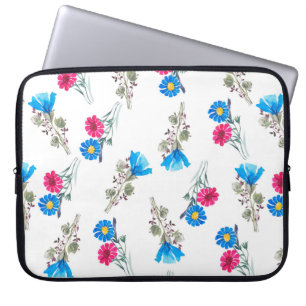 Waterverf botanisch patroon van helder roze veer laptop sleeve