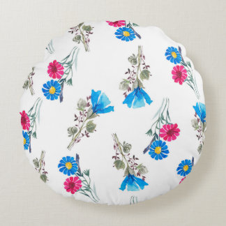 Waterverf botanisch patroon van helder roze veer rond kussen