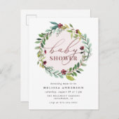 Waterverf Botanisch Roos Goud Baby shower Uitnodiging Briefkaart (Voorkant / Achterkant)