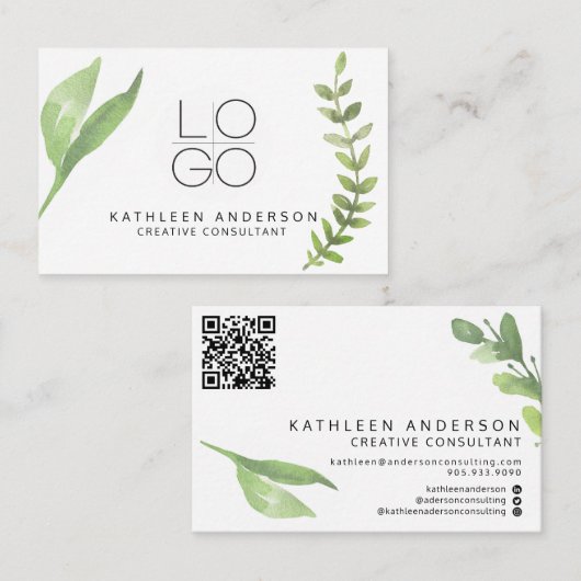 Waterverf Botanisch Visitekaartje met QR-code (Voorkant / Achterkant)