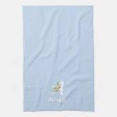 Waterverf botanisch zwart initiaal monogram blauw theedoek (Verticaal)