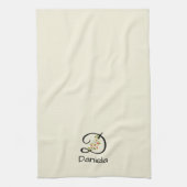Waterverf botanisch zwart initiaal monogram theedoek (Verticaal)