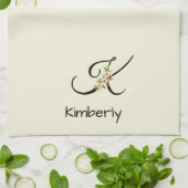 Waterverf botanisch zwart initiaal monogram theedoek (Gevouwen)