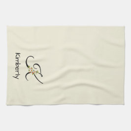 Waterverf botanisch zwart initiaal monogram theedoek