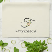 Waterverf botanisch zwart initiaal monogram theedoek (Gevouwen)