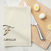 Waterverf botanisch zwart initiaal monogram theedoek (Quarter Fold)