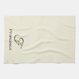 Waterverf botanisch zwart initiaal monogram theedoek