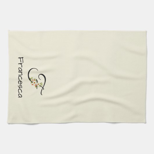 Waterverf botanisch zwart initiaal monogram theedoek (Horizontaal)