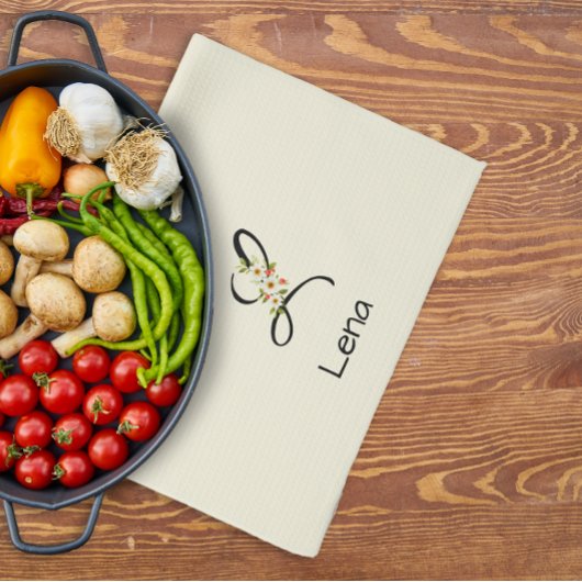 Waterverf botanisch zwart initiaal monogram theedoek