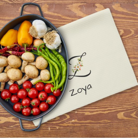 Waterverf botanisch zwart initiaal monogram theedoek