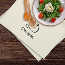Waterverf botanisch zwart initiaal monogram theedoek