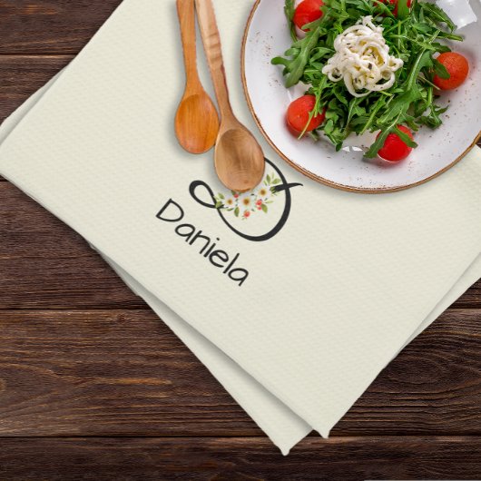 Waterverf botanisch zwart initiaal monogram theedoek