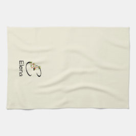 Waterverf botanisch zwart initiaal monogram theedoek