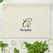 Waterverf botanisch zwart initiaal monogram theedoek (Gevouwen)