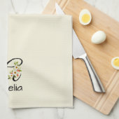 Waterverf botanisch zwart initiaal monogram theedoek (Quarter Fold)