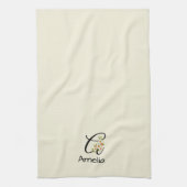 Waterverf botanisch zwart initiaal monogram theedoek (Verticaal)