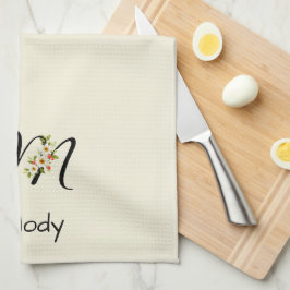 Waterverf botanisch zwart initiaal monogram theedoek