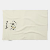 Waterverf botanisch zwart initiaal monogram theedoek (Horizontaal)