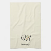 Waterverf botanisch zwart initiaal monogram theedoek (Verticaal)