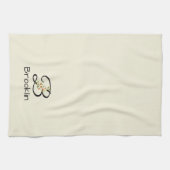 Waterverf botanisch zwart initieel monogram theedoek (Horizontaal)