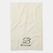 Waterverf botanisch zwart initieel monogram theedoek (Verticaal)