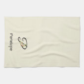 Waterverf botanisch zwart initieel monogram theedoek (Horizontaal)