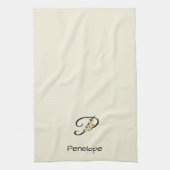 Waterverf botanisch zwart initieel monogram theedoek (Verticaal)