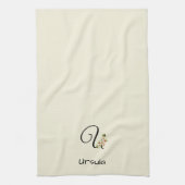 Waterverf botanisch zwart initieel monogram theedoek (Verticaal)