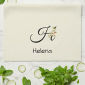 Waterverf botanisch zwart initieel monogram theedoek (Gevouwen)