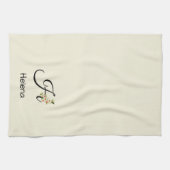 Waterverf botanisch zwart initieel monogram theedoek (Horizontaal)