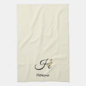 Waterverf botanisch zwart initieel monogram theedoek (Verticaal)