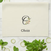 Waterverf botanisch zwart initieel monogram theedoek (Gevouwen)