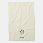 Waterverf botanisch zwart initieel monogram theedoek (Verticaal)