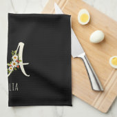 Waterverf botanisch zwart initieel monogram theedoek (Quarter Fold)