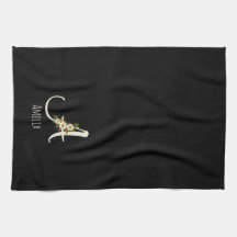 Waterverf botanisch zwart initieel monogram