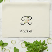 Waterverf botanisch zwart initieel monogram theedoek (Gevouwen)