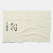 Waterverf botanisch zwart initieel monogram theedoek (Horizontaal)