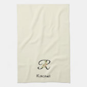 Waterverf botanisch zwart initieel monogram theedoek (Verticaal)